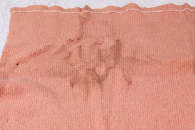 photo of lot vintage wool bed blankets in pink, shabby shrunken felted fabric for cutters or rugs #2