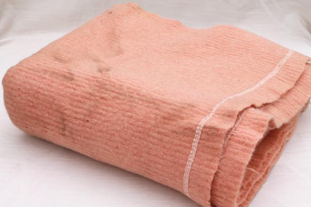 photo of lot vintage wool bed blankets in pink, shabby shrunken felted fabric for cutters or rugs #7