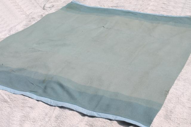 photo of lot vintage wool bed blankets in shades of blue, warm all wool blankets for winter #4