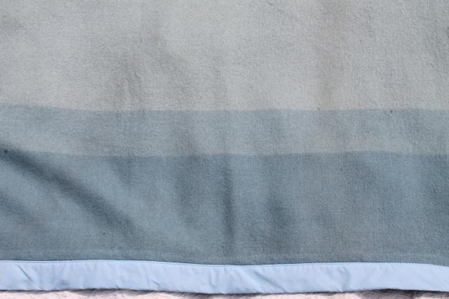 photo of lot vintage wool bed blankets in shades of blue, warm all wool blankets for winter #5