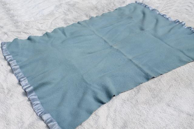 photo of lot vintage wool bed blankets in shades of blue, warm all wool blankets for winter #8