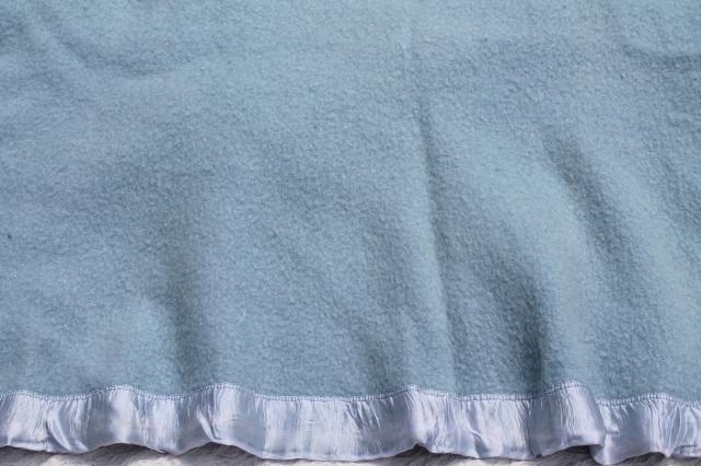 photo of lot vintage wool bed blankets in shades of blue, warm all wool blankets for winter #9