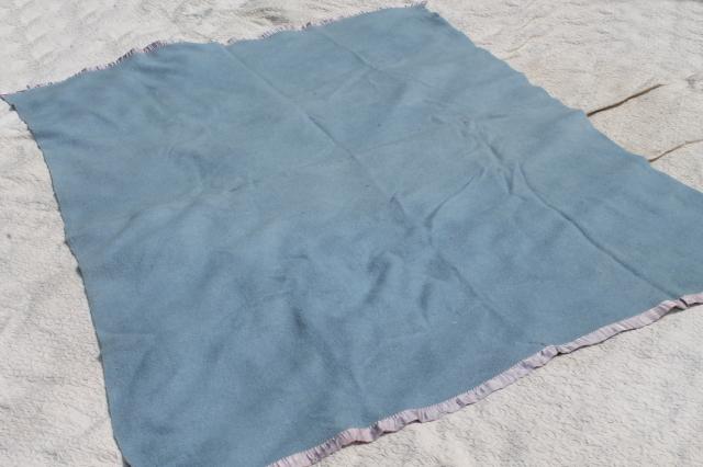 photo of lot vintage wool bed blankets in shades of blue, warm all wool blankets for winter #11