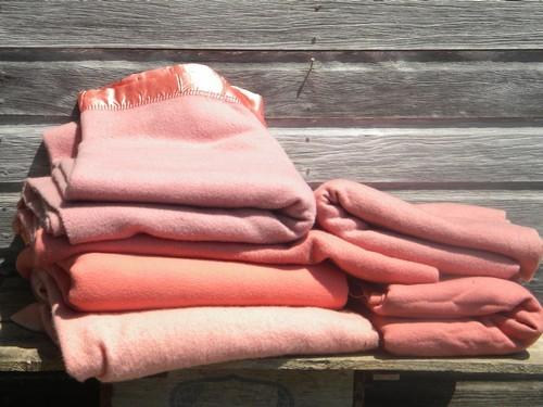 photo of lot vintage wool blankets, coral and pink, felted cutting fabric for rugs or crafts? #1