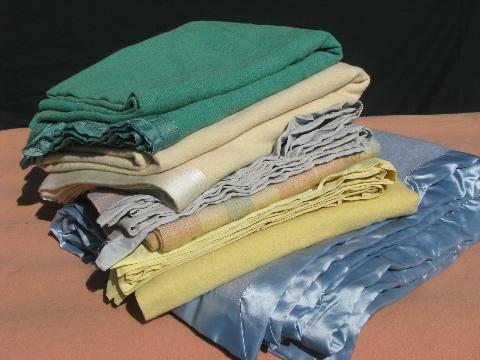 photo of lot vintage wool blankets for camp, cutting fabric for rugs or crafts #1