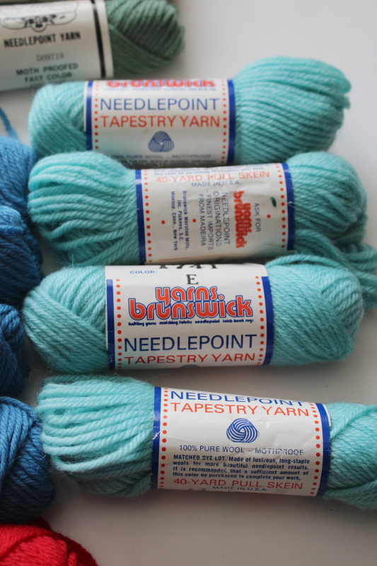 photo of lot vintage wool tapestry yarn for needlepoint & crewel embroidery, red, aqua, green, brown #3