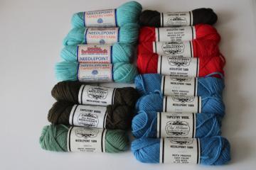 catalog photo of lot vintage wool tapestry yarn for needlepoint & crewel embroidery, red, aqua, green, brown 