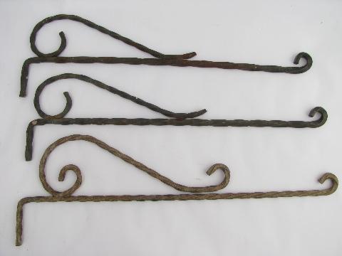 photo of lot vintage wrought iron hangers or sign holders, antique curtain rods #1