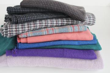 catalog photo of lot wool fabric remnants & scraps plaids tweeds solids for crafts, rug making