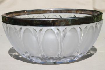 catalog photo of lovely heavy glass bowl w/ silver plate rim, mid-century vintage Oneida crystal