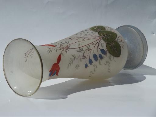 photo of lovely matte finish hand-painted floral vintage blown pontil glass vase #4