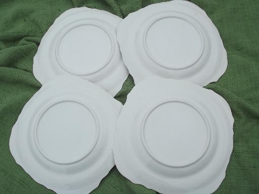 photo of lovely old embossed china, flowers and pastel band border square salad plates #6