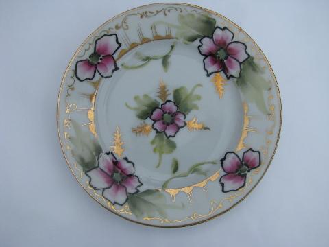 photo of lovely old handpainted pink flowers china cake plates, vintage Japan #2