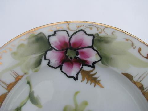 photo of lovely old handpainted pink flowers china cake plates, vintage Japan #3