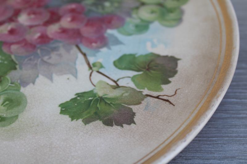 photo of lovely shabby old antique brown stained china plate w/ grapes print, dated 1911  #4