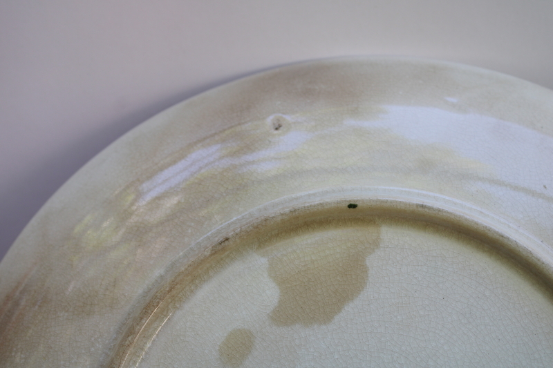 photo of lovely shabby old antique brown stained china plate w/ grapes print, dated 1911  #6