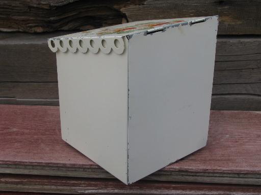 photo of lovely shabby vintage tole lace edge metal wall box, painted flowers #3