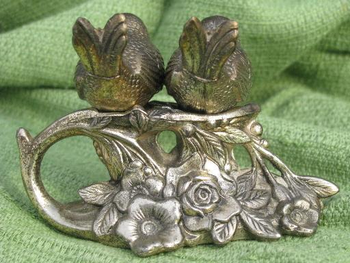 photo of loving doves birds sitting in a tree ornate vintage cast metal S&P shakers #3