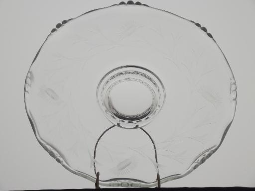 photo of low footed cake plate w/ wheel cut marguerite daisy, vintage Imperial glass? #3