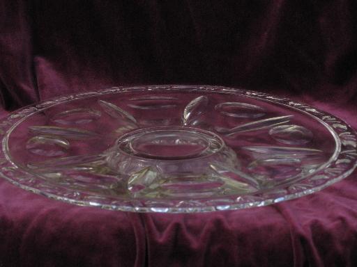 photo of low footed cake stand, vintage pressed pattern glass torte plate #1