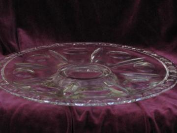 catalog photo of low footed cake stand, vintage pressed pattern glass torte plate