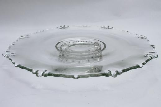 photo of low glass cake stand, vintage Village Guild Indiana glass footed dessert plate #1