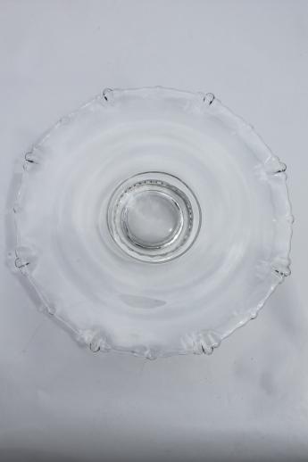 photo of low glass cake stand, vintage Village Guild Indiana glass footed dessert plate #4