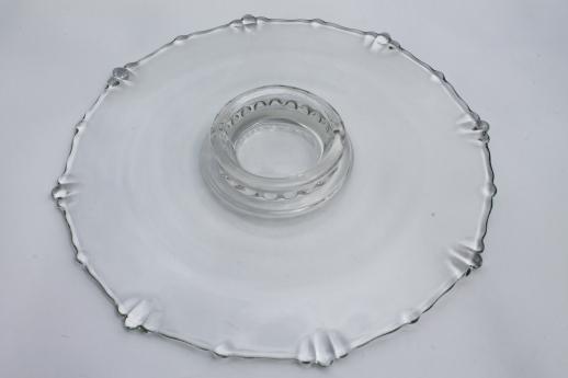 photo of low glass cake stand, vintage Village Guild Indiana glass footed dessert plate #5