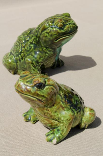 photo of lucky ceramic garden toads, large warty toad figurines, retro 70s vintage #1