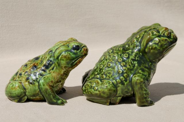 photo of lucky ceramic garden toads, large warty toad figurines, retro 70s vintage #3