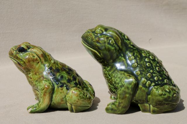 photo of lucky ceramic garden toads, large warty toad figurines, retro 70s vintage #5