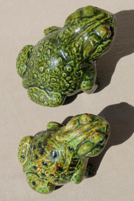 photo of lucky ceramic garden toads, large warty toad figurines, retro 70s vintage #7
