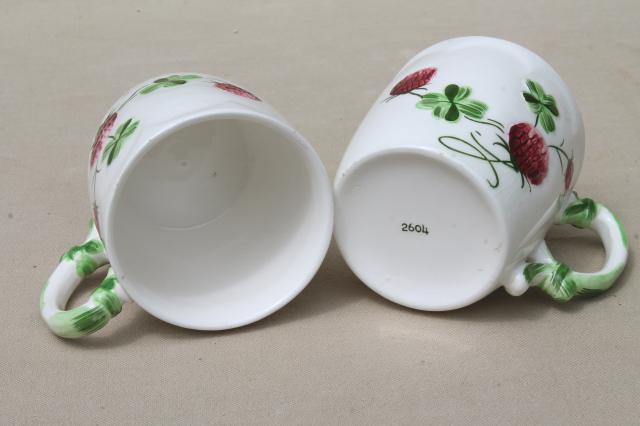photo of lucky clover ceramic mugs, cottage style china tea mugs w/ red clovers, vintage Japan #5