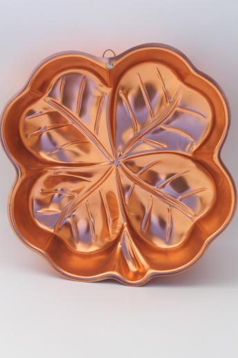 photo of lucky clover jello mold or cake pan, retro copper aluminum pan four-leaf clover shape #2