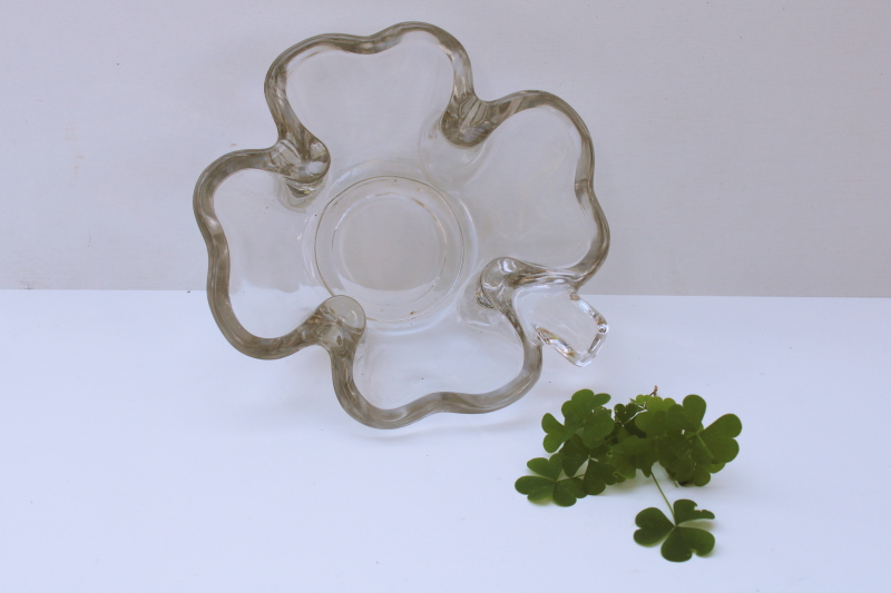 photo of lucky four leaf clover shamrock candy dish, heavy crystal clear glass bowl  #1