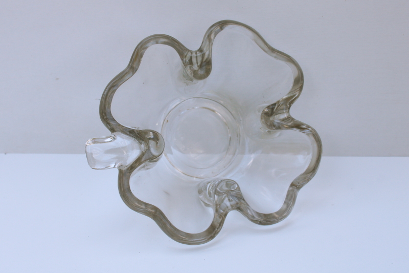 photo of lucky four leaf clover shamrock candy dish, heavy crystal clear glass bowl  #3