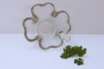 catalog photo of lucky four leaf clover shamrock candy dish, heavy crystal clear glass bowl 