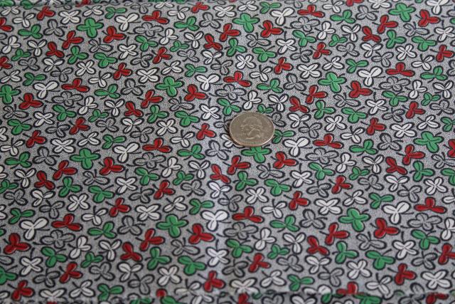 photo of lucky hidden four leaf clover shamrock print cotton fabric, 30s 40s vintage #2