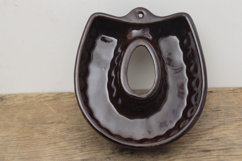 photo of lucky horseshoe vintage redware pottery mold, Cerabac West Germany ceramic #2