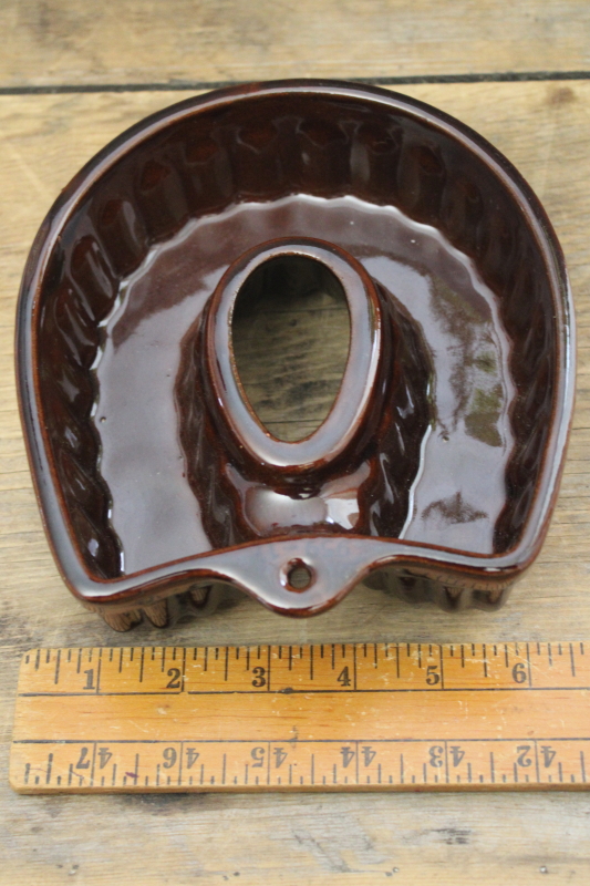 photo of lucky horseshoe vintage redware pottery mold, Cerabac West Germany ceramic #4