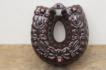 photo of lucky horseshoe vintage redware pottery mold, Cerabac West Germany ceramic