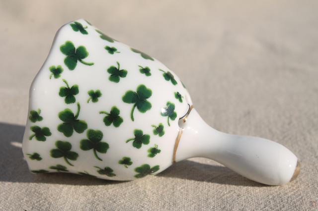 photo of lucky shamrocks green clover chintz china bell, vintage ceramic table bell #2