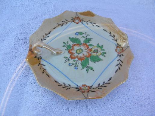 photo of luster and flowers hand-painted china, vintage Japan lemon server plate #1
