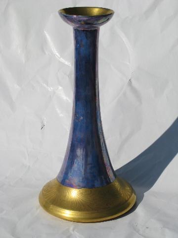 photo of luster w/ heavy gold trim, antique vintage Czech china candlestick #1