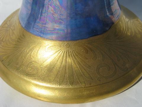 photo of luster w/ heavy gold trim, antique vintage Czech china candlestick #2