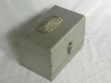 catalog photo of machine age metal storage box or case for movie film/audio tape reels