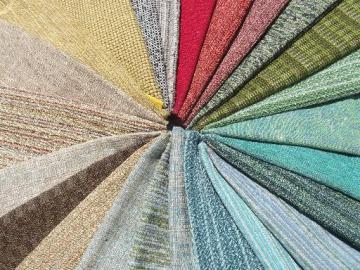 catalog photo of mad men mid-century vintage upholstery fabric samples lot, retro colors!