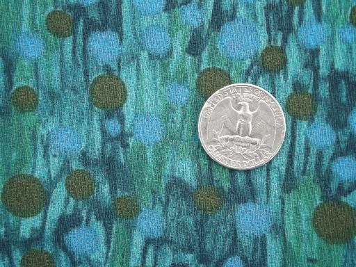 photo of mad men vintage poly crepe fabric, 60s retro print in blue & green #2