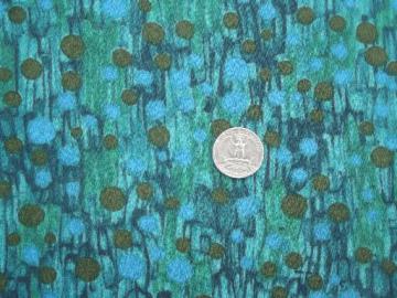 catalog photo of mad men vintage poly crepe fabric, 60s retro print in blue & green