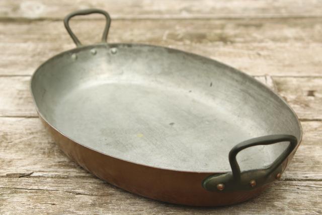 photo of made in France huge heavy copper oval baking dish, saute pan or gratin paella #1